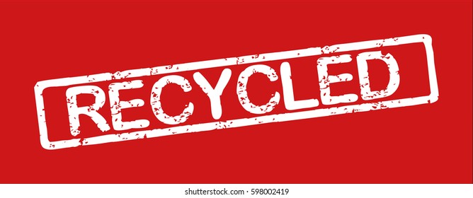 Stamp with word "recycled", grunge style, white text on red background