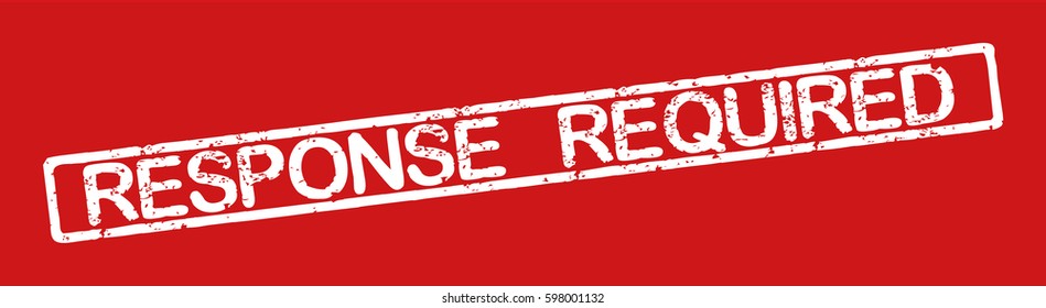 Stamp with word "response required", grunge style, white text on red background