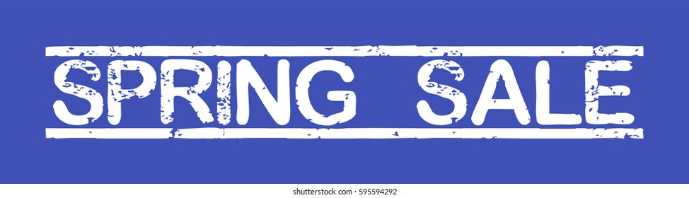 Stamp with word "spring sale", grunge style, white text on blue indigo background