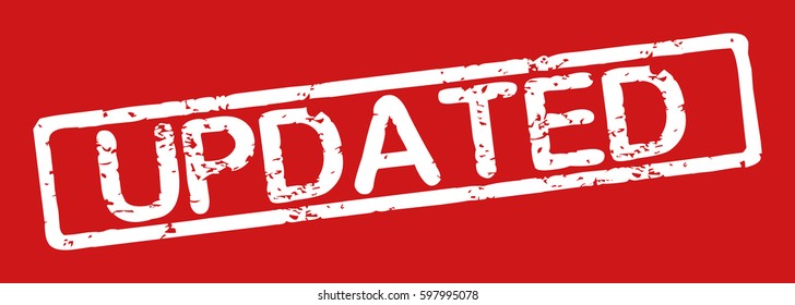 Stamp with word "updated", grunge style, white text on red background