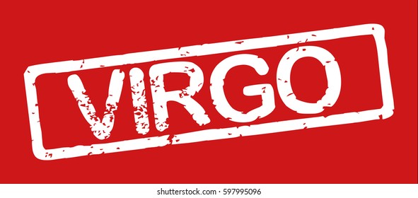 Stamp with word "virgo", grunge style, white text on red background