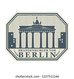 Stamp with the words Berlin, Brandenburg gate (on german language) written inside, vector illustration