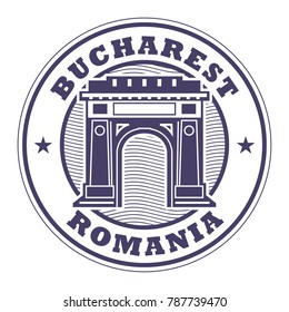 Stamp with words Bucharest, Romania inside, vector illustration