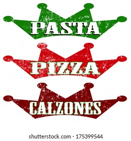 Stamp with words pasta and pizza inside, vector illustration
