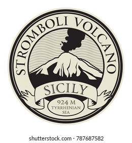 Stamp with words Stromboli Volcano, Sicily, vector illustration