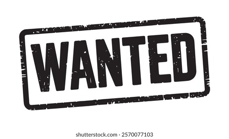 Stamp with the words "WANTED" on a white background.