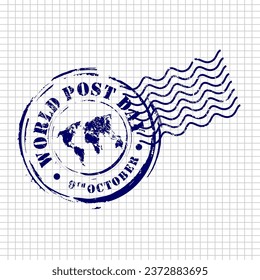 Sello, Día Mundial del Post, 9 de octubre, vectores de afiches y pancartas