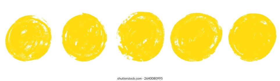 Stamp yellow brush sun sign on white backgrounds. Brush rough sun round shape. Vector illustration