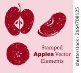 Stamped Apples Vector Isolated Elements Set
