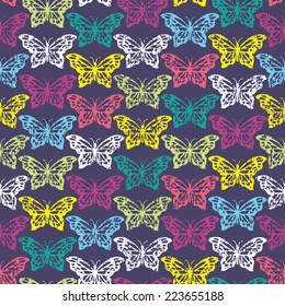 Stamped Butterfly Seamless Vector Repeat Wallpaper - Dark