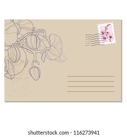 stamped envelope with a floral pattern with orchids for your design