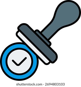 Diseño de Vector estampado en estilo moderno, documento aprobado y concepto de validación oficial, ilustración de certificación. Icono de línea llena