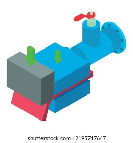 Stamping process icon isometric vector. Automatic hydraulic press machine icon. Metallurgy, manufacturing, industrial production