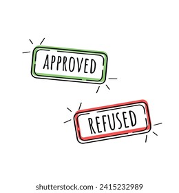 Stamps approved and refused. Vector icons in doodle style.