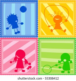 Stamps collection with children silhouettes