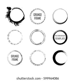 Stamps Collection. Grunge Circles, Banners, Insignias , Logos, Icons, Labels and Badges Set .  Retro Frames for Emblems. Eclipse Isolated blank shapes with dirty, distressed scratched Texture.