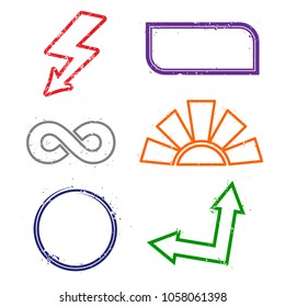 Stamps frames on white background.  Six stamps frames. Flat design. Vector illustration EPS10.