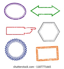 Stamps frames on white background.  Six stamps frames for presentations, flyers, leaflets, postcards and posters.  Flat design.  Flat design.  Vector illustration EPS10.
