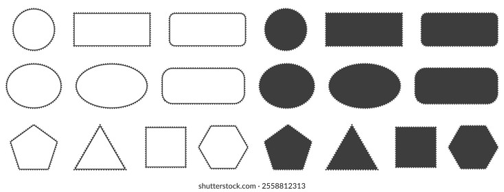 Stamps frames vector icon shape set. Stamp grunge ink rubber labels sign collection. Isolated on white background. Black round and square stamp border pack.