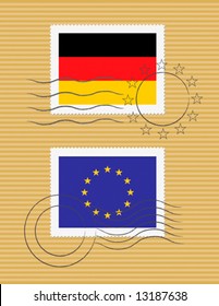 Stamps with German and European Union flags