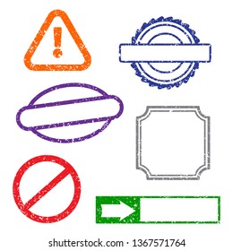 Stamps grunge frames on white background.  Six stamps frames.  Flat design. Vector illustration EPS10.