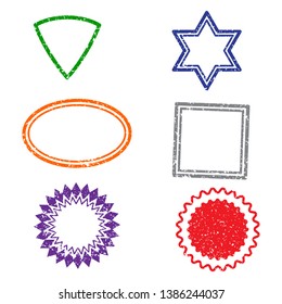 Stamps grunge frames on white background.  Six stamps frames.  Bank  rubber seal with grunge texture. Flat design. Vector illustration EPS10.