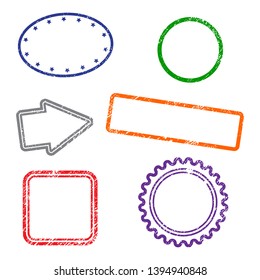 Stamps grunge frames on white background.  Six stamps frames.  Flat design. Vector illustration EPS10.