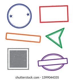 Stamps grunge frames on white background.  Six stamps frames.  Blank  rubber seal with grunge texture. Flat design. Vector illustration EPS10.