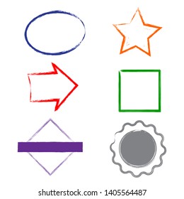 Stamps grunge frames on white background.  Six stamps frames for presentations, flyers, leaflets, postcards and posters.  Flat design. Vector illustration EPS10.
