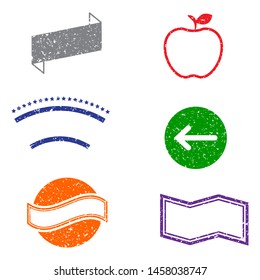 Stamps grunge rubber frames on white background.  Six stamps frames for presentations, flyers, leaflets, postcards and posters.  Flat design. Vector illustration EPS10.