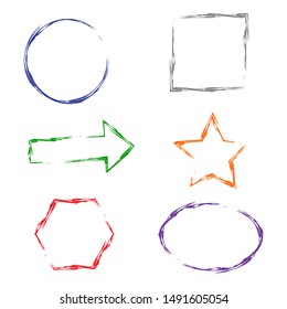 Stamps grunge rubber frames on white background.  Six stamps frames for presentations, flyers, leaflets, postcards and posters.  Flat design. Vector illustration EPS10.