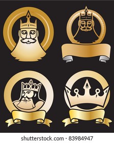 Stamps with a king and crown and place for your text on black background