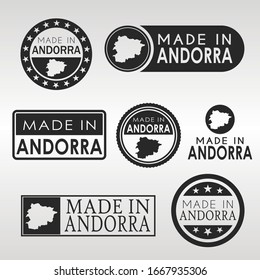 Stamps of Made in Andorra Set. Product Emblem Design. Export Vector Map.
