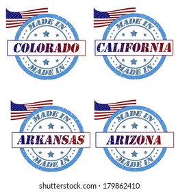 Stamps with made in colorado,california, arkansas,arizona