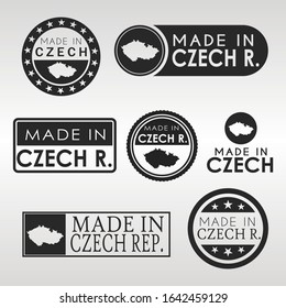 Stamps of Made in Czech Republic Set. Czechia Product Emblem Design. Export Vector Map.