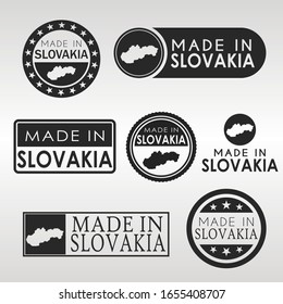Stamps of Made in Slovakia Set. Slovak Product Emblem Design. Export Vector Map.