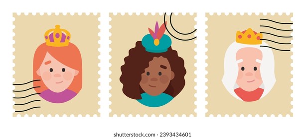 Stamps packs of the wise women. The three Queen of orient, Melchiora, Gasparda and Balthazara