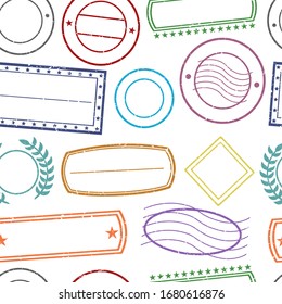 Stamps Pattern. Seamless Background Symbols. Postmark Drawn Sketch Design Vector.