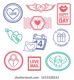 stamps and postmail of love. valentines day. vector illustration