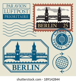 Stamps set with word Berlin inside, vector illustration