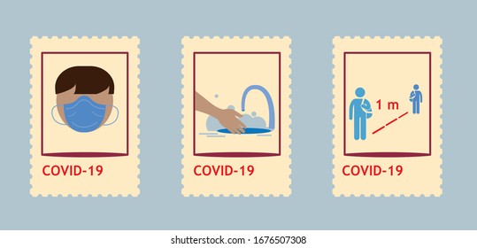 Stamps with warning about COVID-19