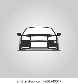 Stanced or lowed flat car face paper cut style icon. Vector illustration