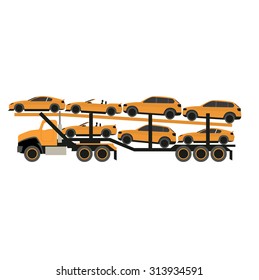 Stand alone Icon in flat style ( Cargo Truck with cars )
