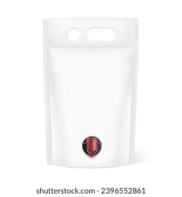 Stand up bag with butterfly tap for juice or wine. Vector illustration isolated on white background. Easy to use for presentation your product, idea, promo, design. EPS10.