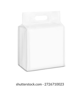 Bolsa de suporte com maquete de alça. Ilustração vetorial isolada sobre fundo branco. Vista frontal e lateral. Suite para a apresentação de fraldas, toalhetes molhados, alimentos, casa, etc. EPS10	