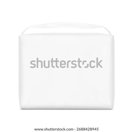 Stand bag with handle mockup. Vector illustration isolated on white background. Ready for your design. Suite for the presentation of diaper, wet wipes, changing mats, pads and etc. EPS10.
