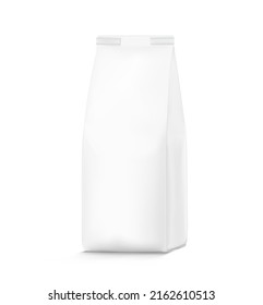 Stand bag mockup with clip. Vector illustration isolated on white background. High realistic detail. Ready for your design. Suite for the presentation of coffee, food, for pets, household, etc. EPS10.