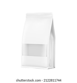 Bolso de pie con la ventana transparente en fondo blanco. Con la ventana transparente y la superposición del modo de pantalla, es fácil hacer una mofa realista de tu producto. Ilustración vectorial. EPS10.	