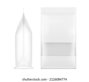 Stand bag with transparent window mockup on white background. With the transparent window and screen mode overlay, it's easy to make a realistic mockup of your product. Vector illustration. EPS10.	