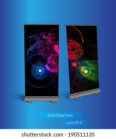 Stand banner with roll up display, vector